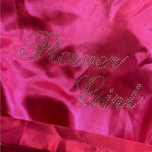 Flower girl magenta pink Girls silk satin robe sz 4 rhinestone embellishment NEW